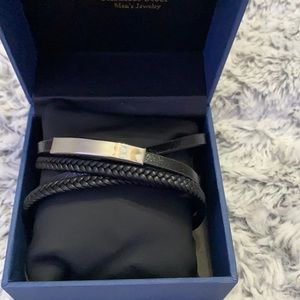 Engravable leather stainless steel bracelet